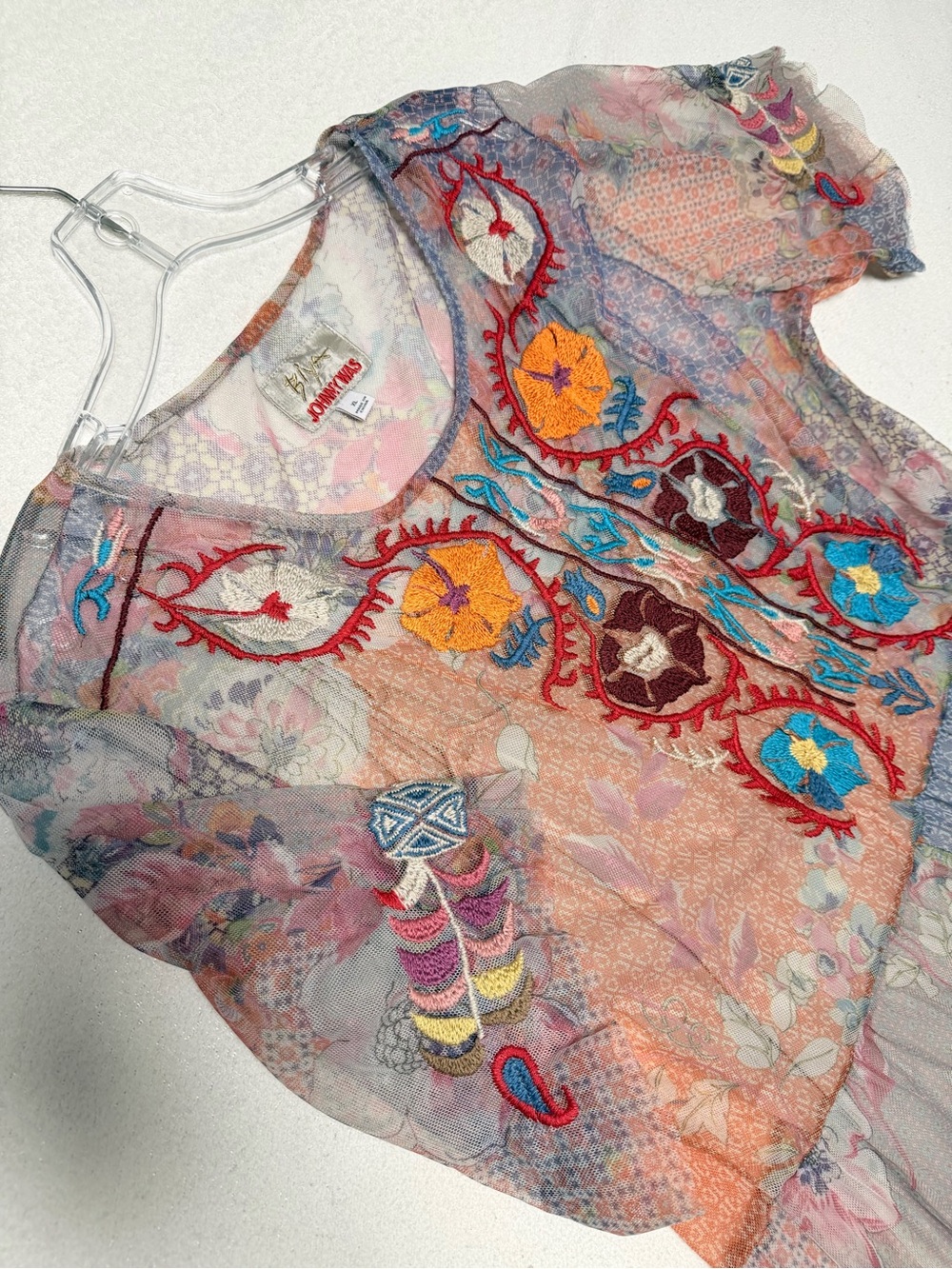 Johnny Was Pastel Pink Blue Multi Floral Embroidered Maxi Dress - Picture 2 of 2